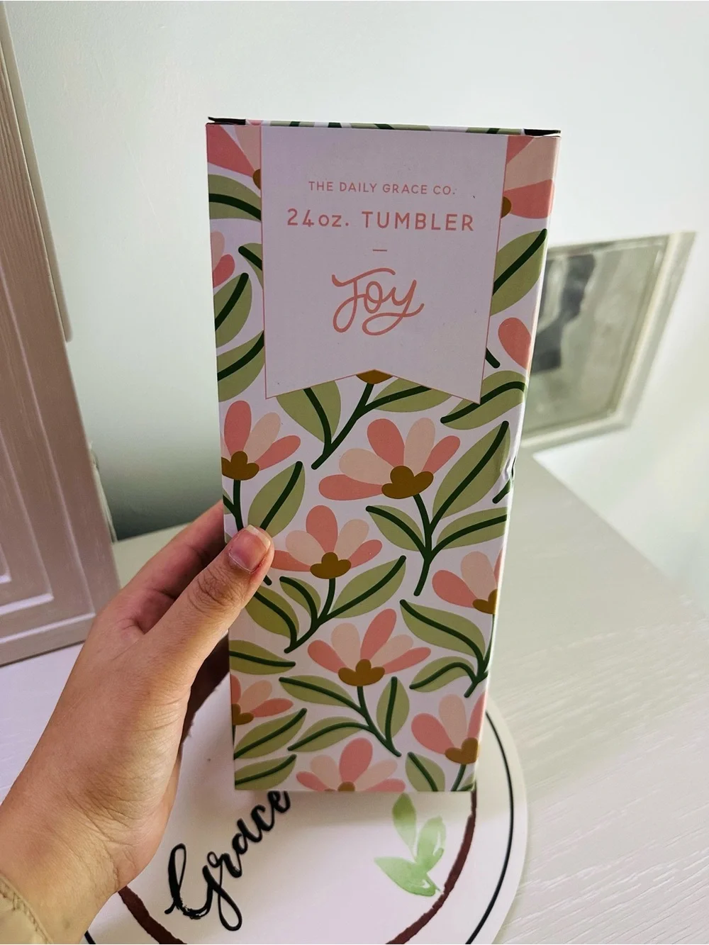 Floral Pink 24 oz Acrylic Tumbler with Straw